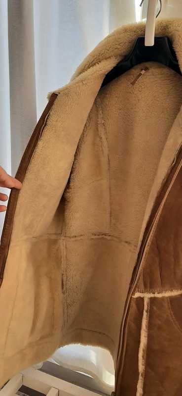 Casaco vintage camel pele camurça e lã verdadeira, anos 70