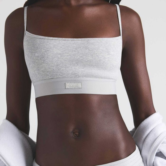 Топ Skims Cotton Rib Scoop Bralette Light Heather Grey