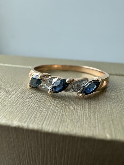 Кольцо сапфиры бриллианты, кольцо золотое 585, золото 585, колечко