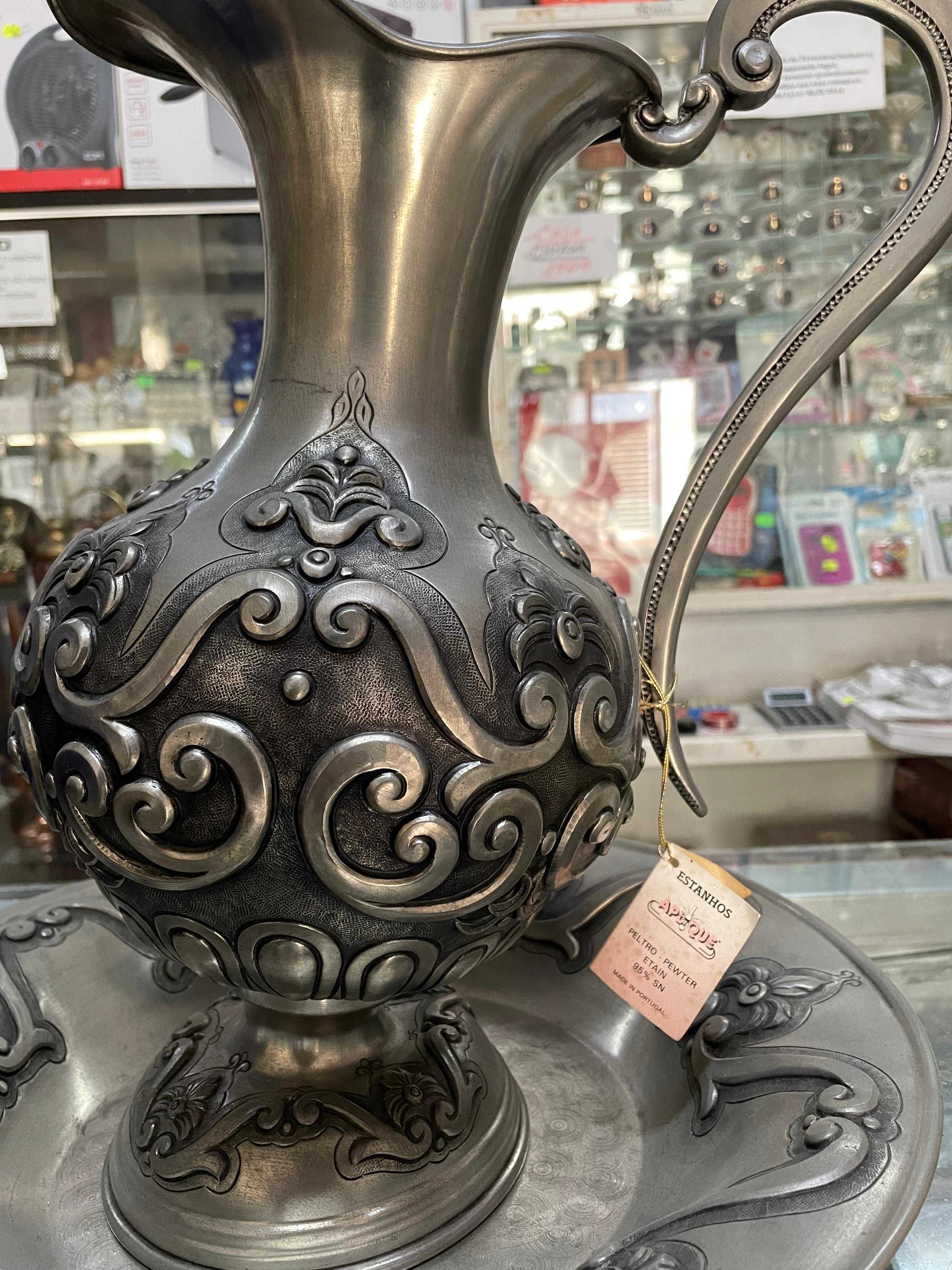 Conjunto Jarro/Cálices/Prato 95% Estanho, APLIQUE ESTANHO (NEGOCIÁVEL)