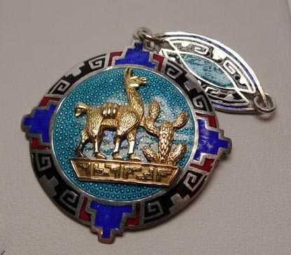 Srebrna zawieszka PERU emalia i złota ozdoba