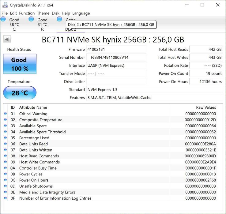 SSD nvme 2230 256GB Hynix BC711
