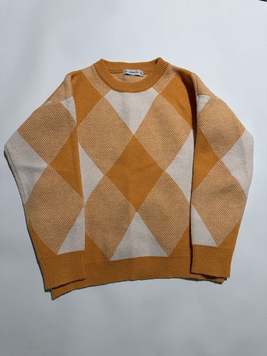 Светр шоколадний коричневий з сірим zara в ромб