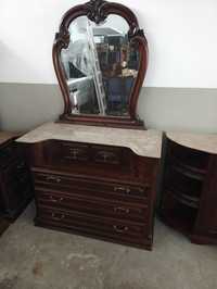 Cómoda de quarto com espelho Vintage em madeira maciça