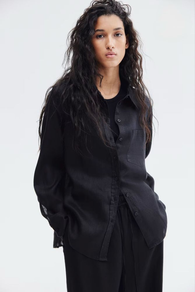 Чорна сорочка з льону h&m XS S M  / черная рубашка из льна