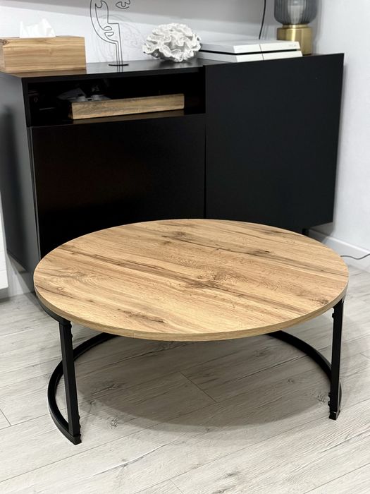 Stolik kawowy okrągły drewniany 80 cm loft