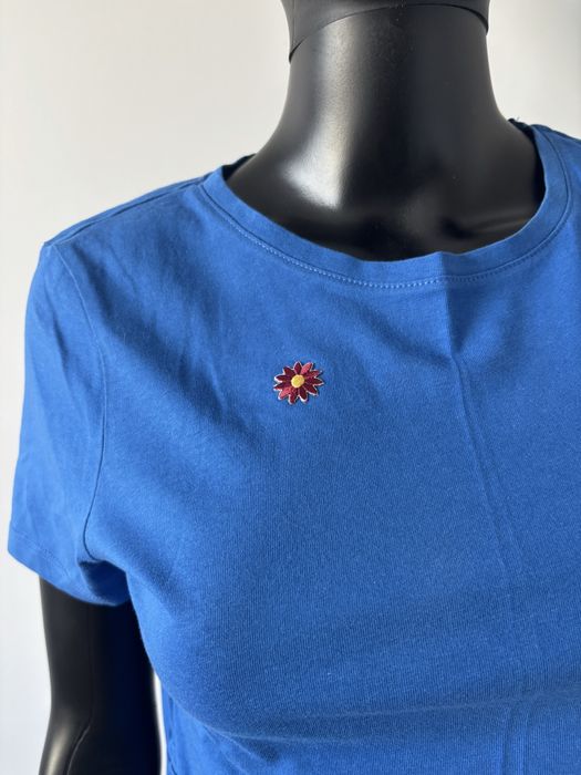 niebieska bluzka z krótkim rękawem tshirt ze ściągaczami S kobaltowa