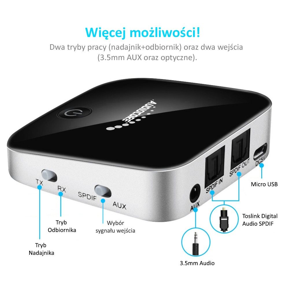 Audiocore AC830 Adapter bluetooth 2 w 1 transmiter odbiornik Apt-X Spd