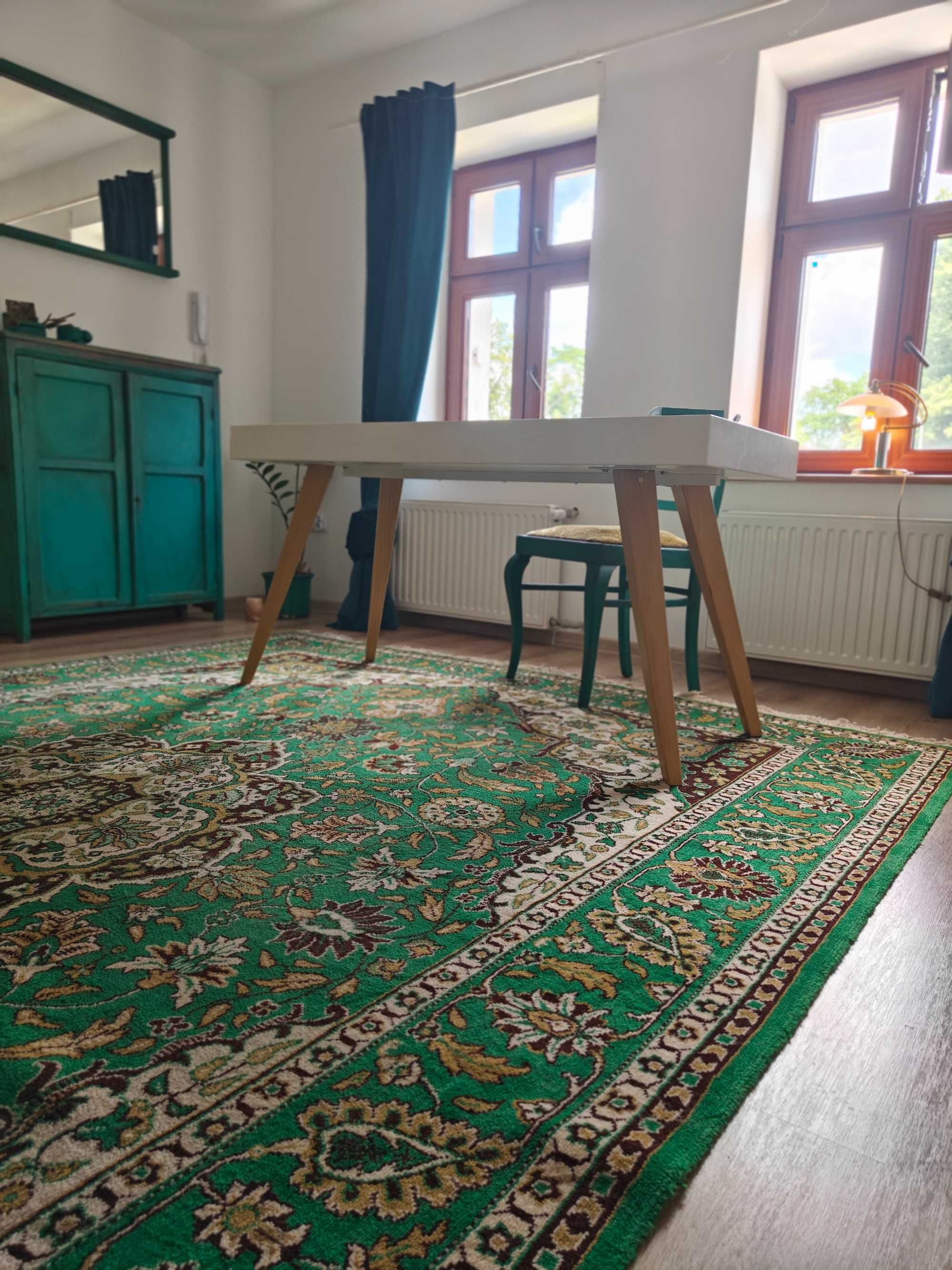 Dywan vintage prawdziwa wełna zielony miękki perski