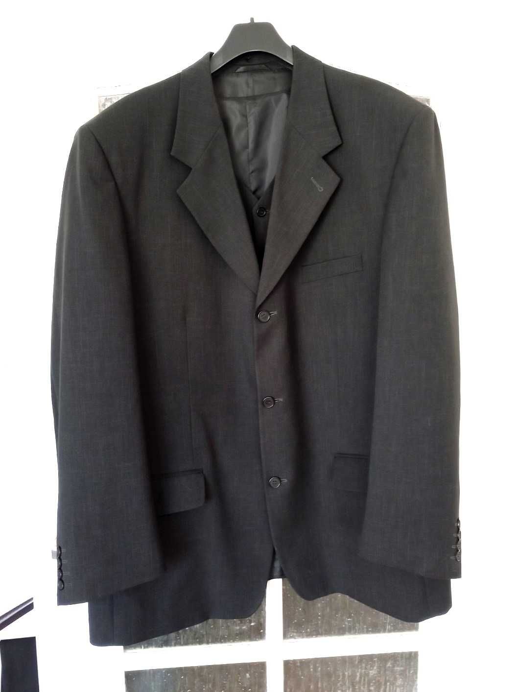 Piękny garnitur męski czarny, elegancki, jak nowy, duży rozmiar
