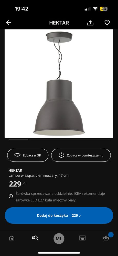 Lampa Hektar Ikea 47cm