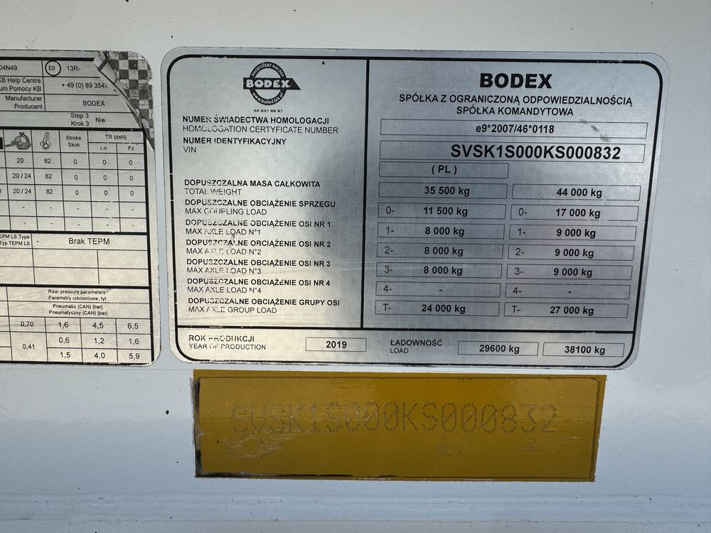 Naczepa wywrotka Bodex 38 m3  rok 2019 Stan BDB Osie Saf waga 5,900 kg
