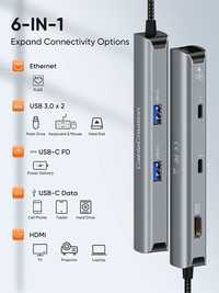 Хаб Hub CableCreation USB C Hub HDMI 4K 60 Hz 6 in 1 USB Adapter RJ45