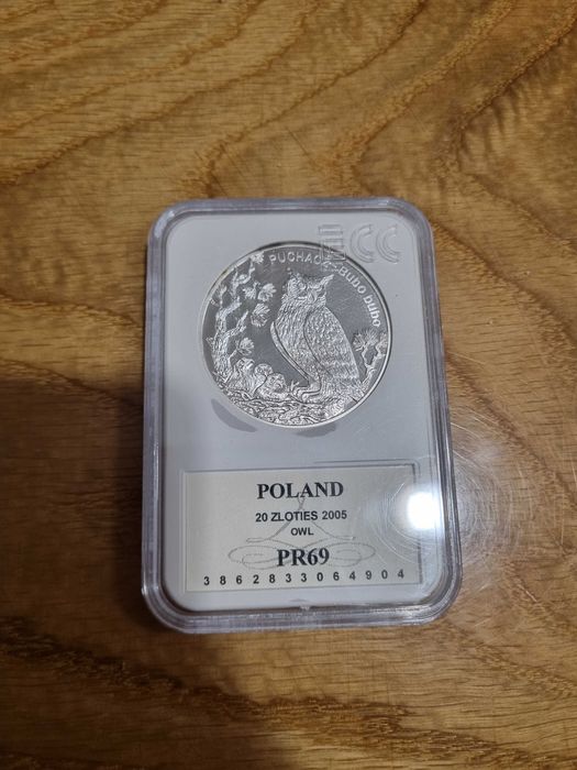 Moneta Puchacz 20zł w Gradingu  PR69 srebrna