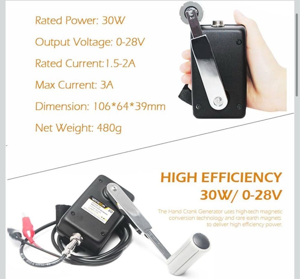 Generator prądu z korbą ręczną 30 W