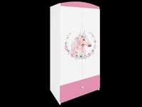 Szafa dziecięca 2-drzwiowa z szufladą, kolor biały+różowy jednorożec