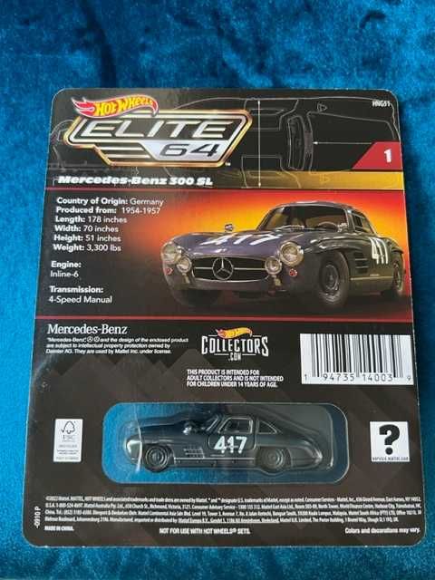 Hot Wheels Elite 64 Series Mercedes-Benz 300SL-Edição Limitada, Novo