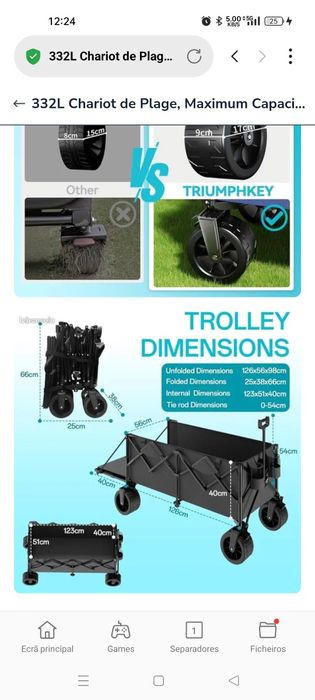 Carrinho dobrável extensível