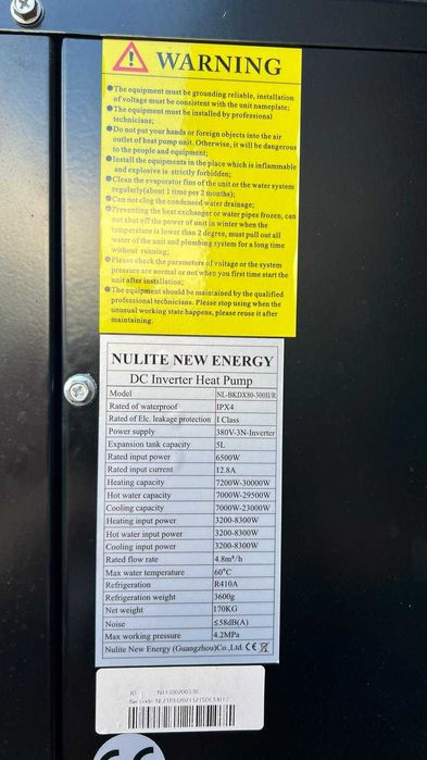 Pompa ciepła Nulite NEW ENERGY model BKDX80, Moc grzewcza 30kW