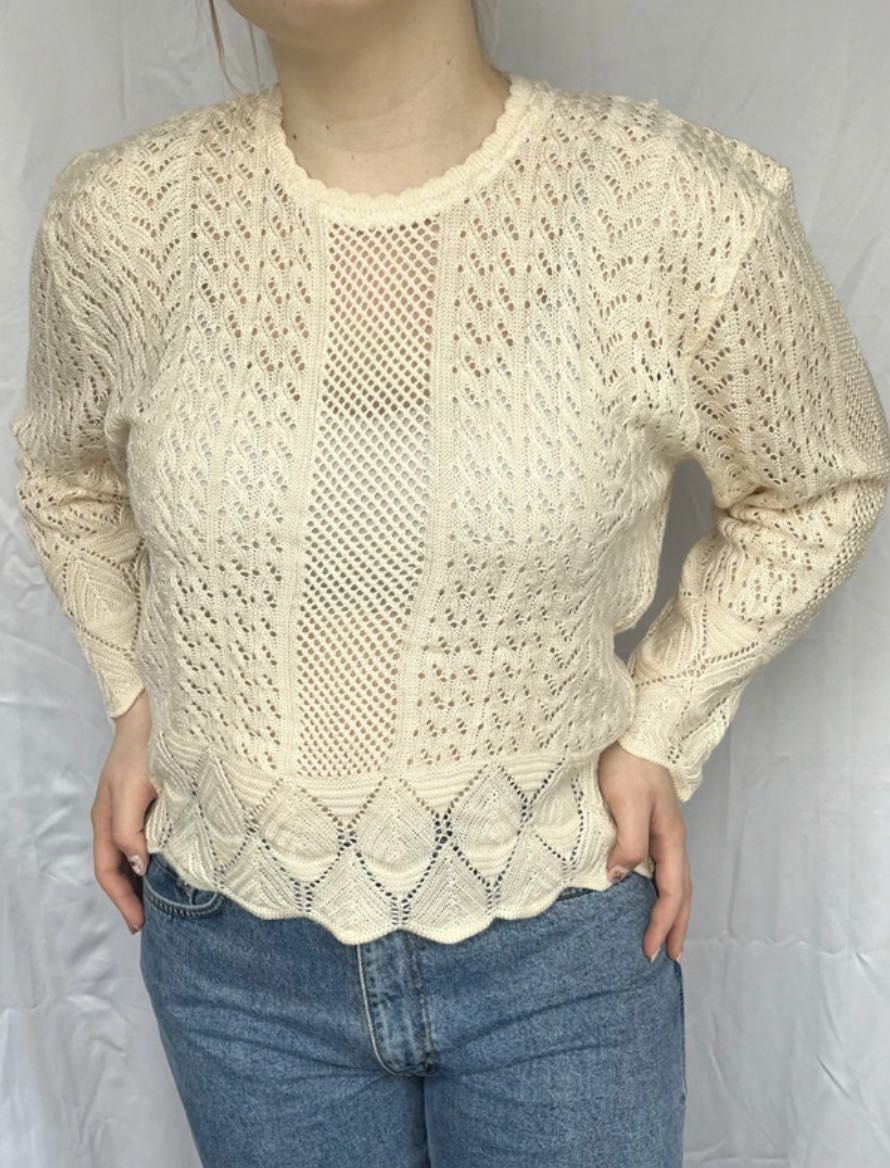 Brzoskwiniowy ażurowy sweter lekki vintage morelowy