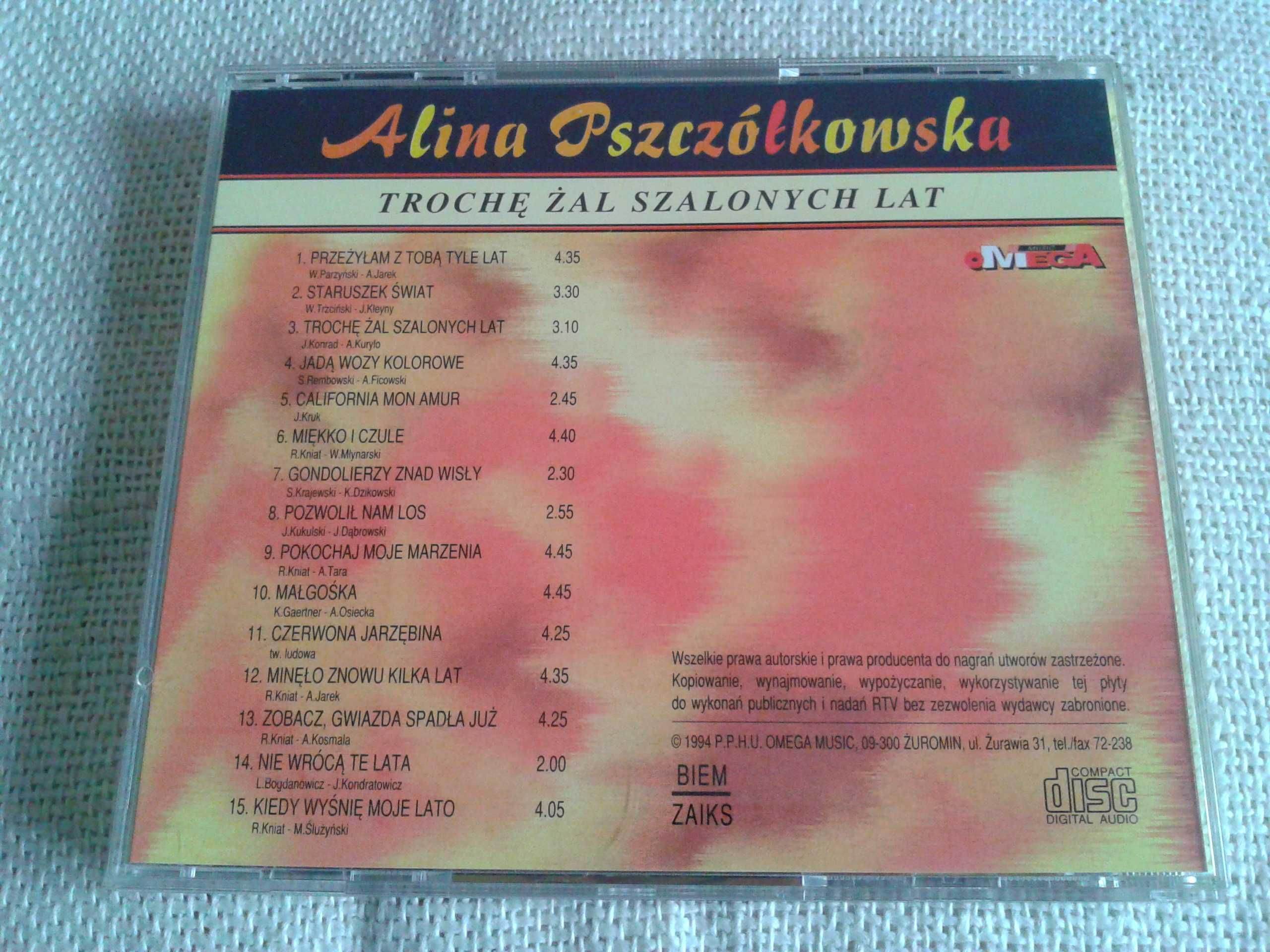 Alina Pszczółkowska - Trochę Żal Szalonych Lat   CD