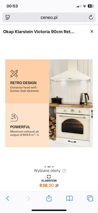 Pochlaniacz okap klisterin victoria 90 cm