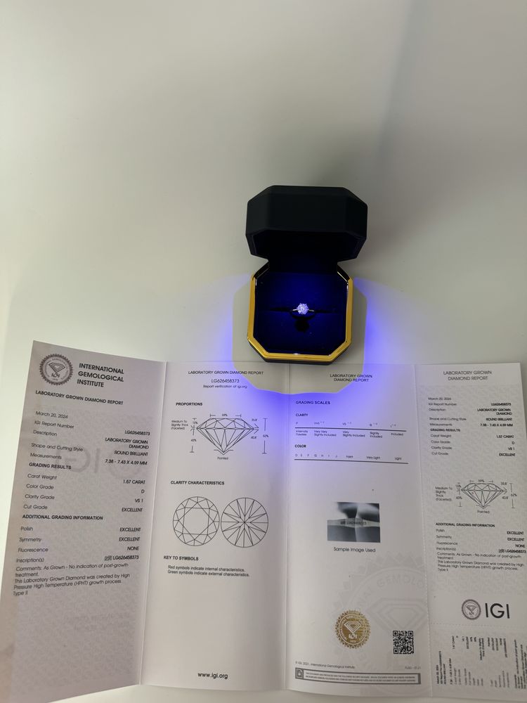Pierścionek z diamentem 1,5 ct VS1 D, z certyfikatem IGI, z brylantem