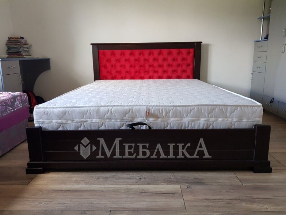 Горіх і біле букове ліжко з м'яким елегантним узголів'ям 160х200 см