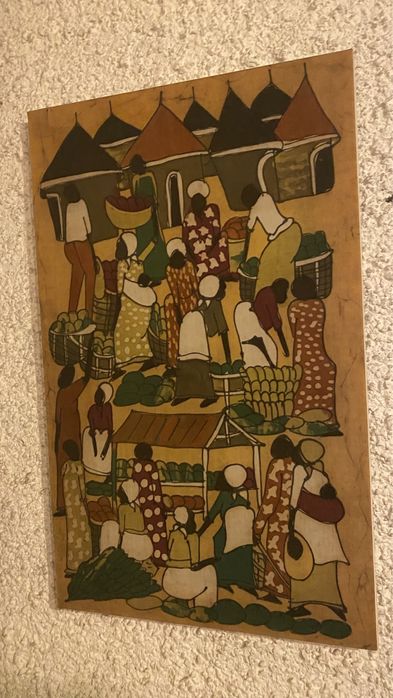 Quadro Africano pintado sobre tecido