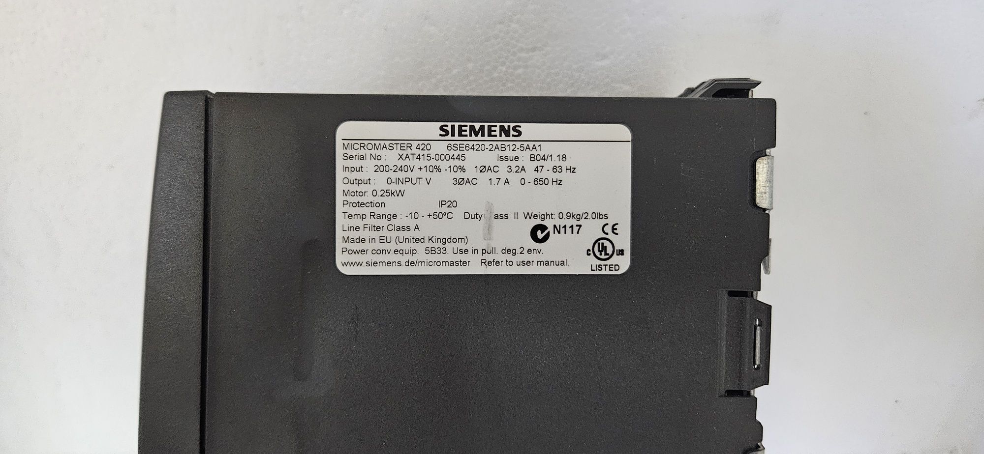 Falownik Siemens Micromaster 420 6SE6420-2AB12-5AA1 0,25kW 1 fazowy