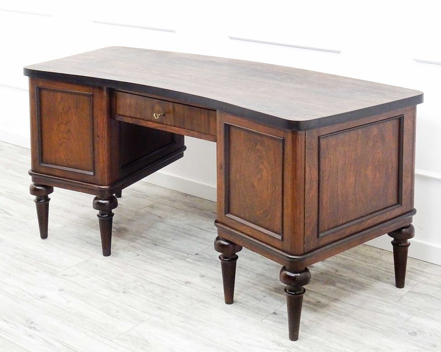 Solidne BIURKO gabinetowe drewno PALISANDER 2 szafki szuflada ANTYK