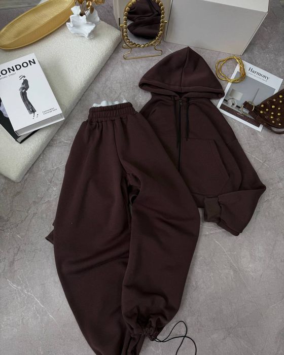 Теплий жіночий спортивний костюм Calvin Klein, зіп худі, широкі штани