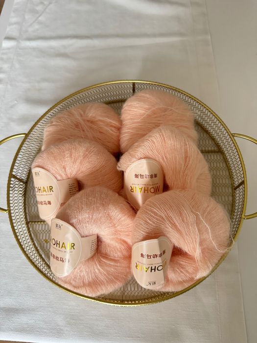Włóczka mohair 6 motków – jasny morelowy / pudrowy róż – 75% mohair