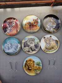 Zestaw talerzy porcelanowych 22k gold złote antyk vintage koty tygrysy