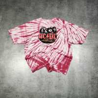 MĘSKA Koszulka Tie Dye Biało Różnowa Wzorek ACDC Rock Metal Grafika