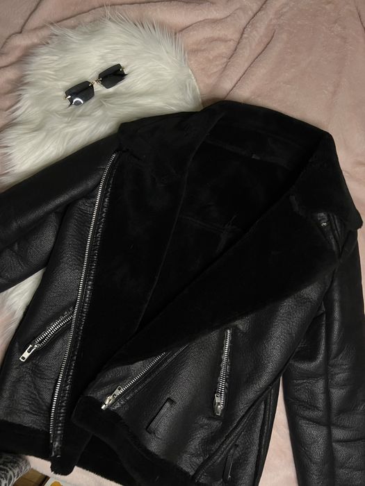 Дубленка черная теплая