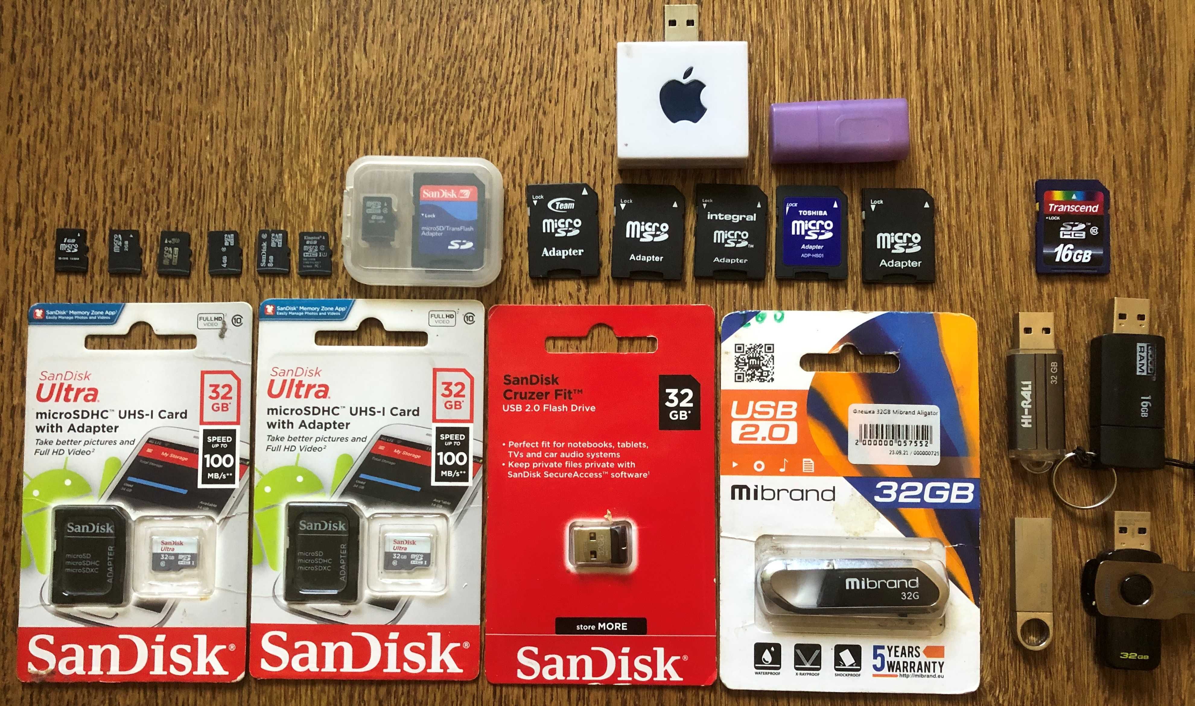 Карти пам'яті,Флешки Micro SD,SD HC,USB,адаптери,один лот