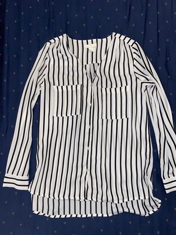 Распродажа!!Женская шифоновая блузка H&M полосатый принт (черно-белый)
