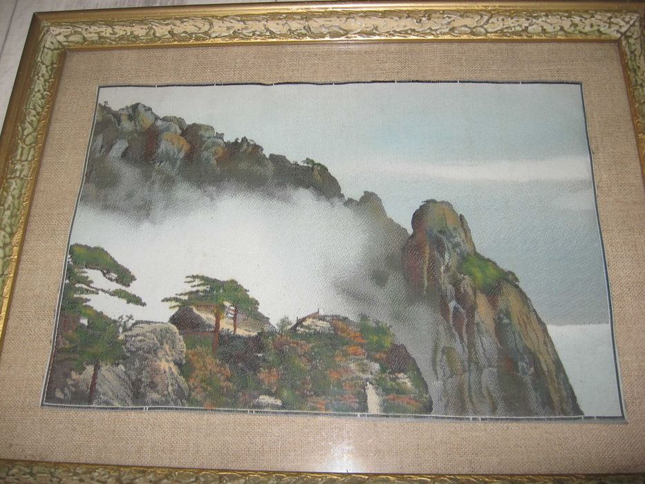 Obraz góry drzewa skały przyroda mgła niebo ścienny