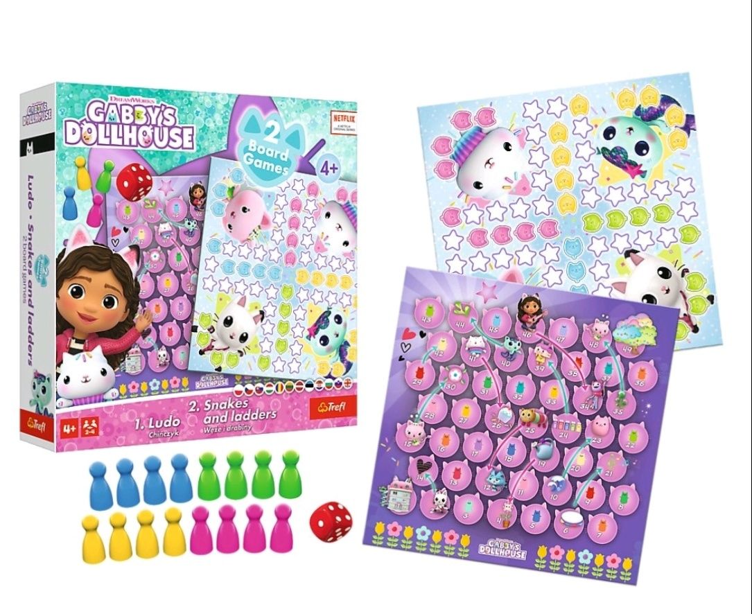 Gabbys Dollhouse zestaw:lalka większa,lalka mała,gry Monopoly i zestaw