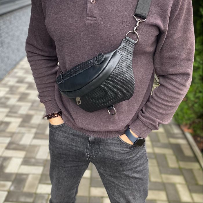 Чоловіча сумка з натуральної шкіри бананка нагрудна SteelBack