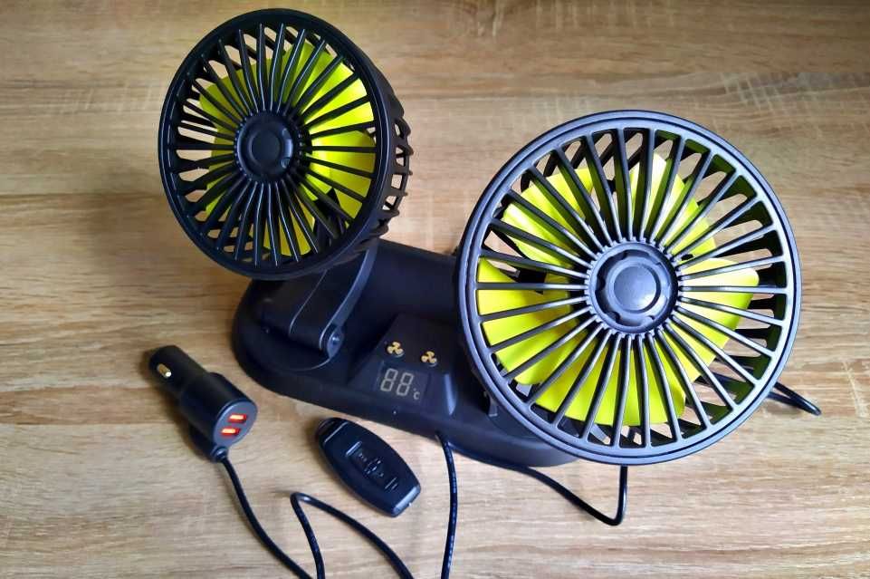 Вентилятор подвійний в салон авто кабіну вантажівки 12v 24v з пультом