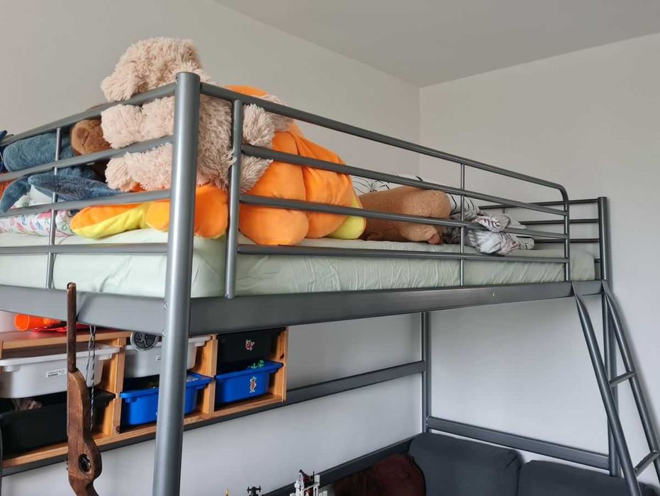 SVÄRTA Rama łóżka na antresoli, srebrny, 90x200 cm