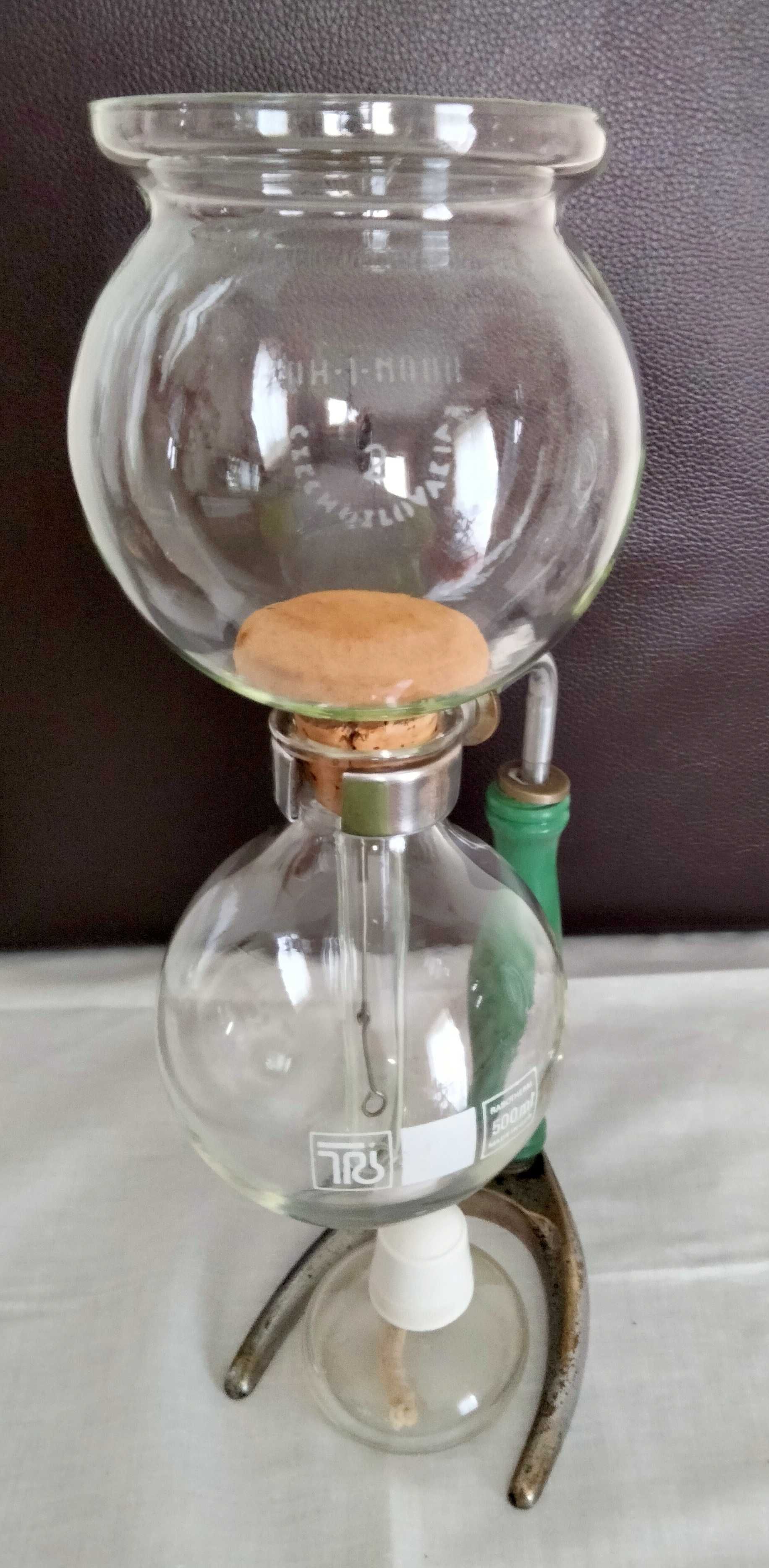 Máquina de café de balão antiga em vidro e metal, 500ml