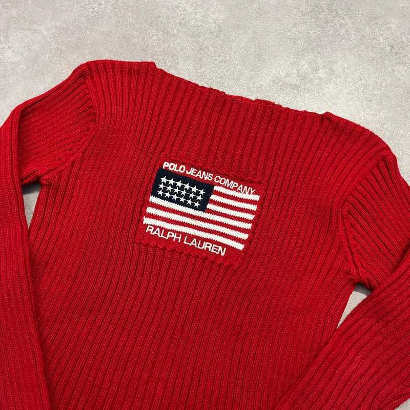 Sweter Polo Ralph Lauren USA Flag Knit Sweater Vintage Retro Y2K 90s