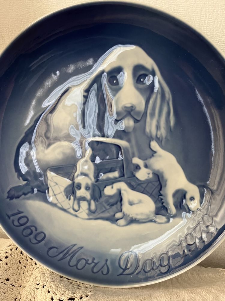 Duży Bing & Grondhal Dzień Matki Spaniel Pies Kobalt Talerz Porcelana