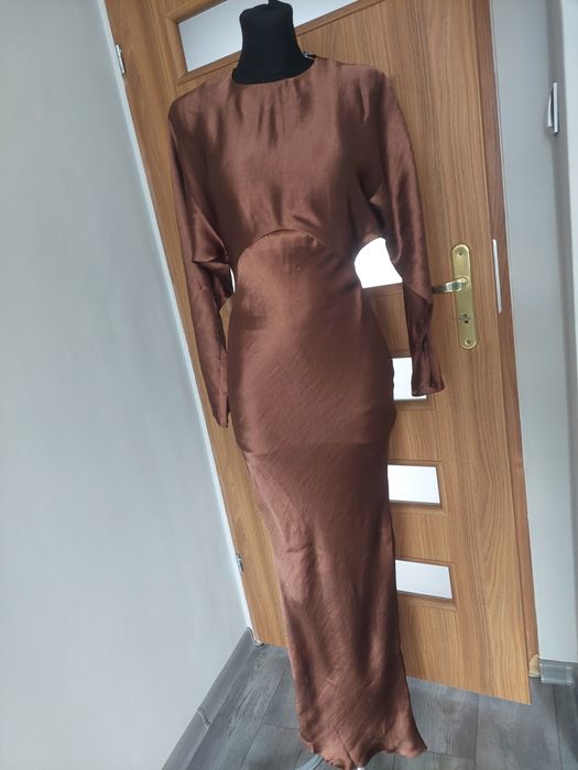 Maxi sukienka satynowa kimono na wesele imprezę okazjonalna asos M