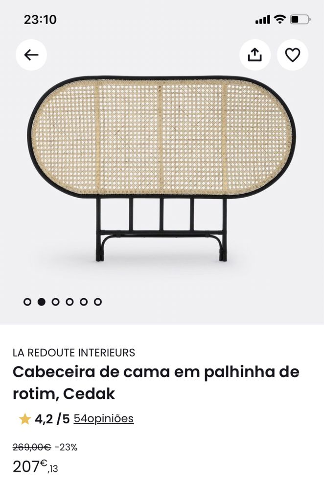 Cabeceira de cama de casal em palhinha