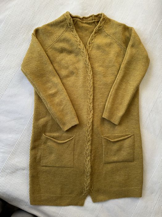 Kardigan, długi rozpinany musztardowy rozm. M-L