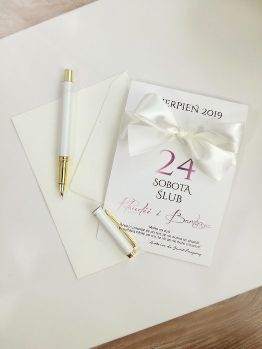 Zaproszenie ślubne kartka z kalendarza z kokardką śliczne